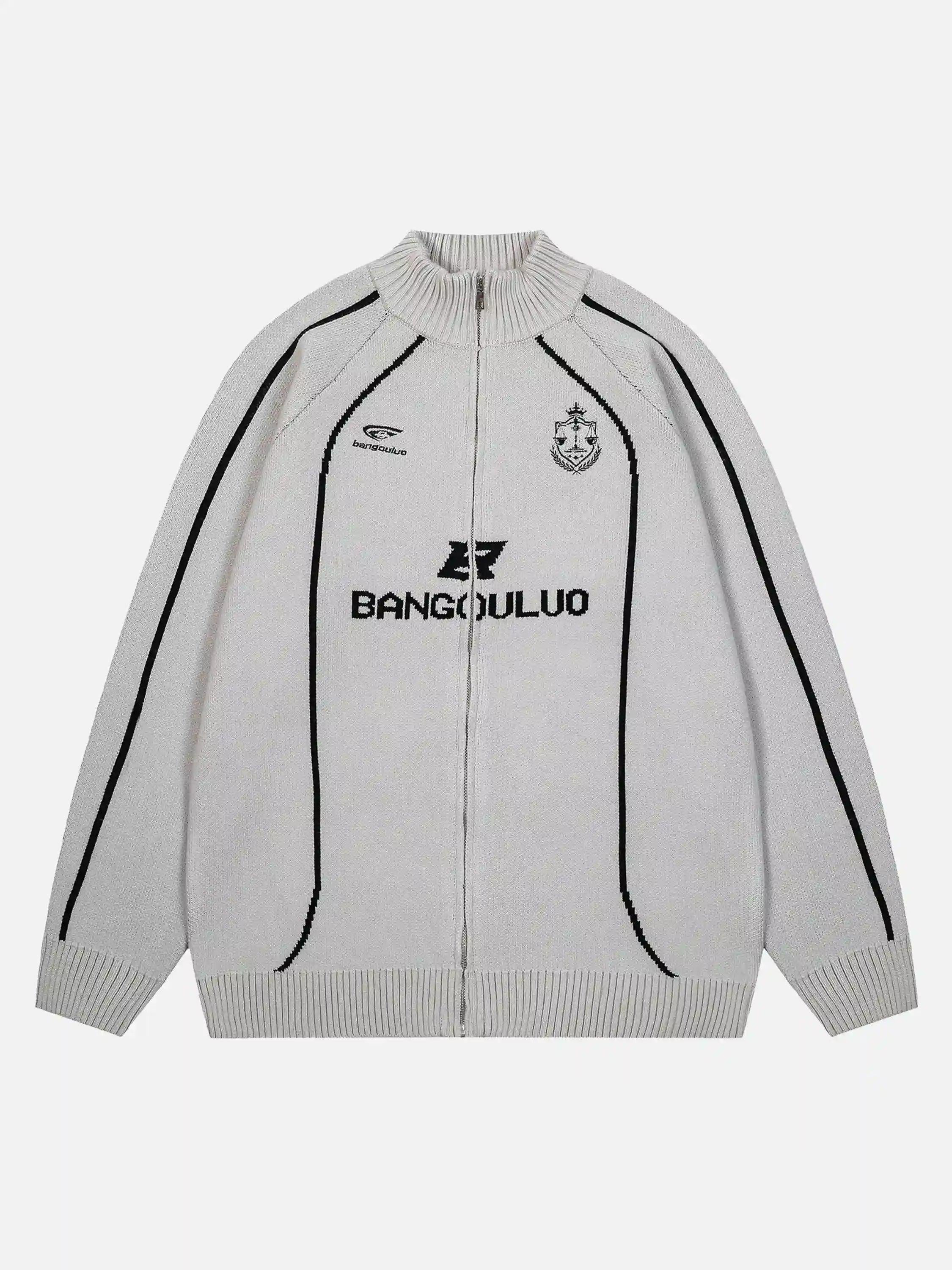 Stand Collar Racing Zip-Up Cardigan