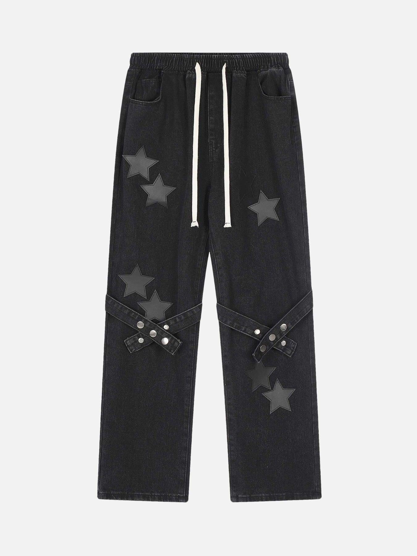 Star Embroidered Elastic Waist Jeans