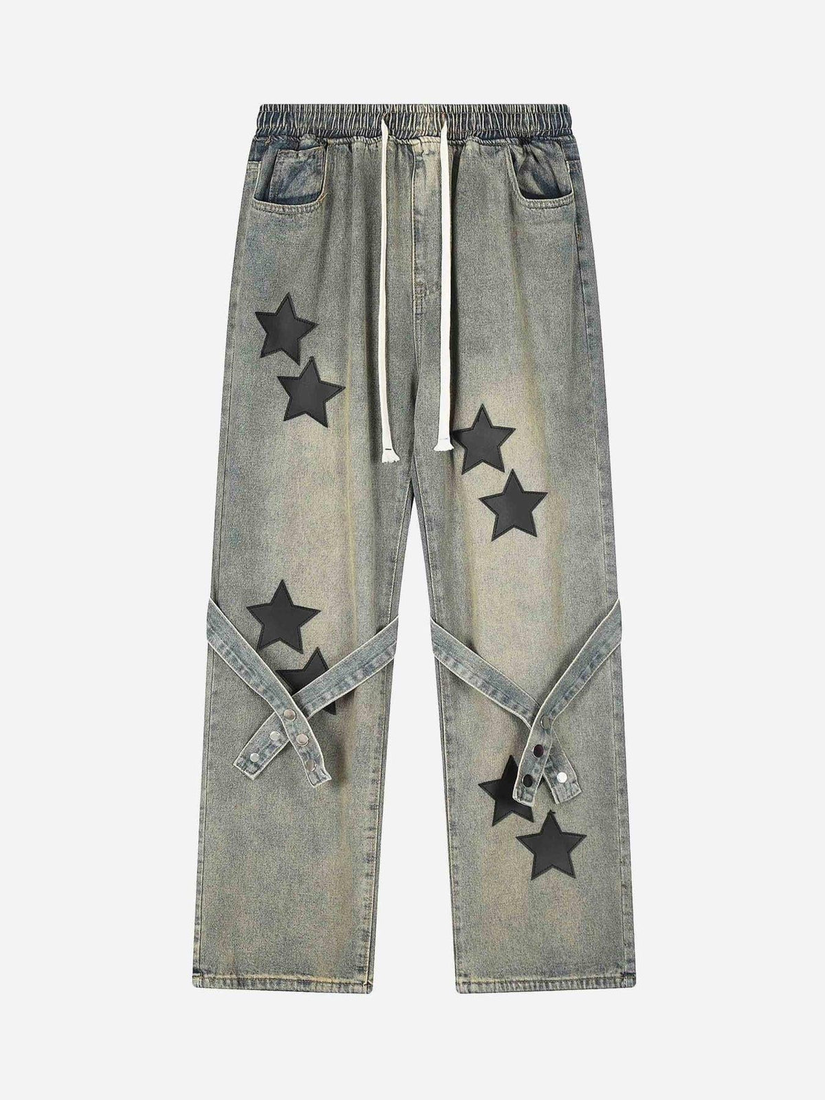 Star Embroidered Elastic Waist Jeans