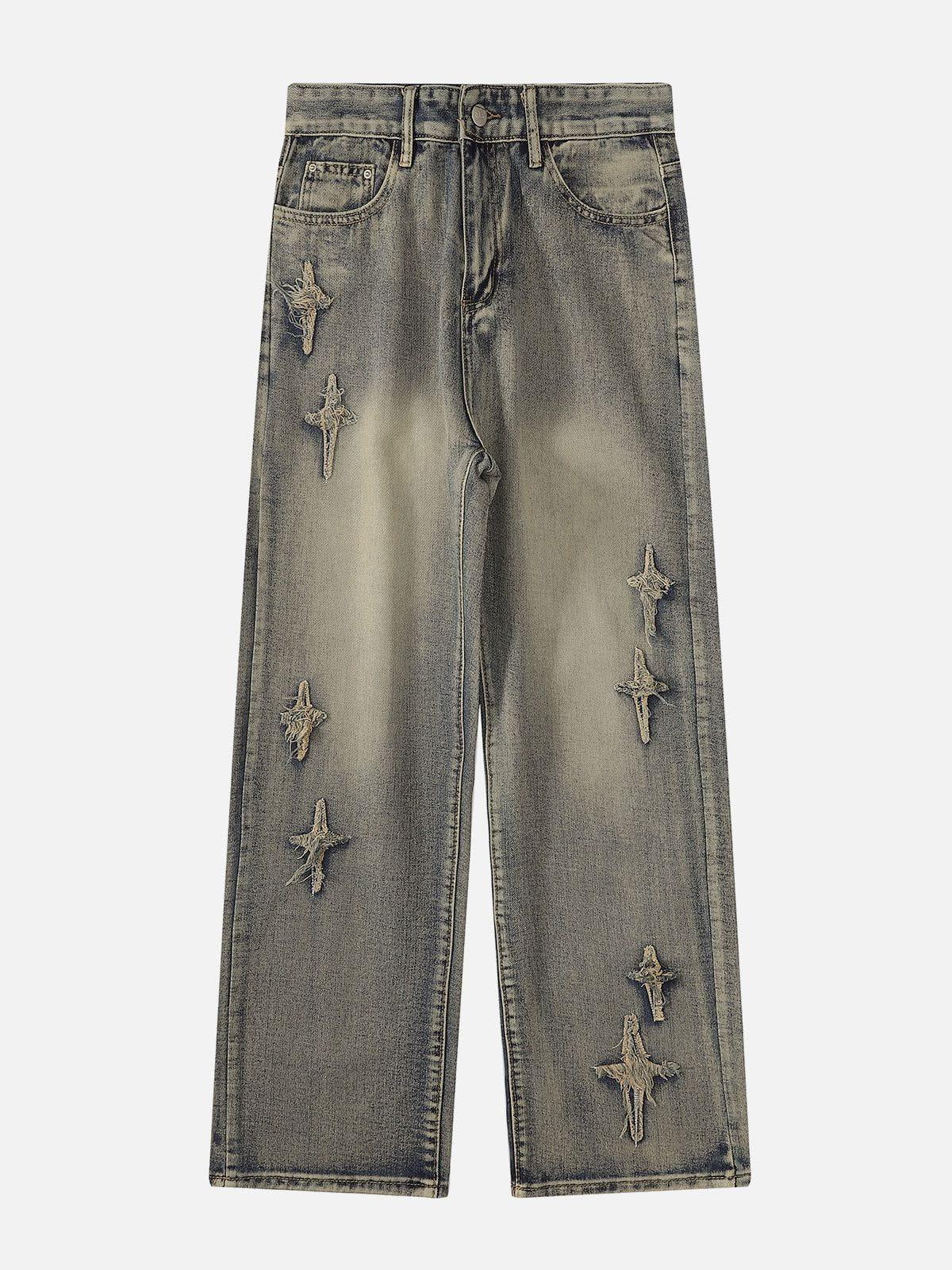 Star Embroidered Washed Jeans