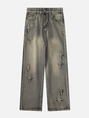 Star Embroidered Washed Jeans