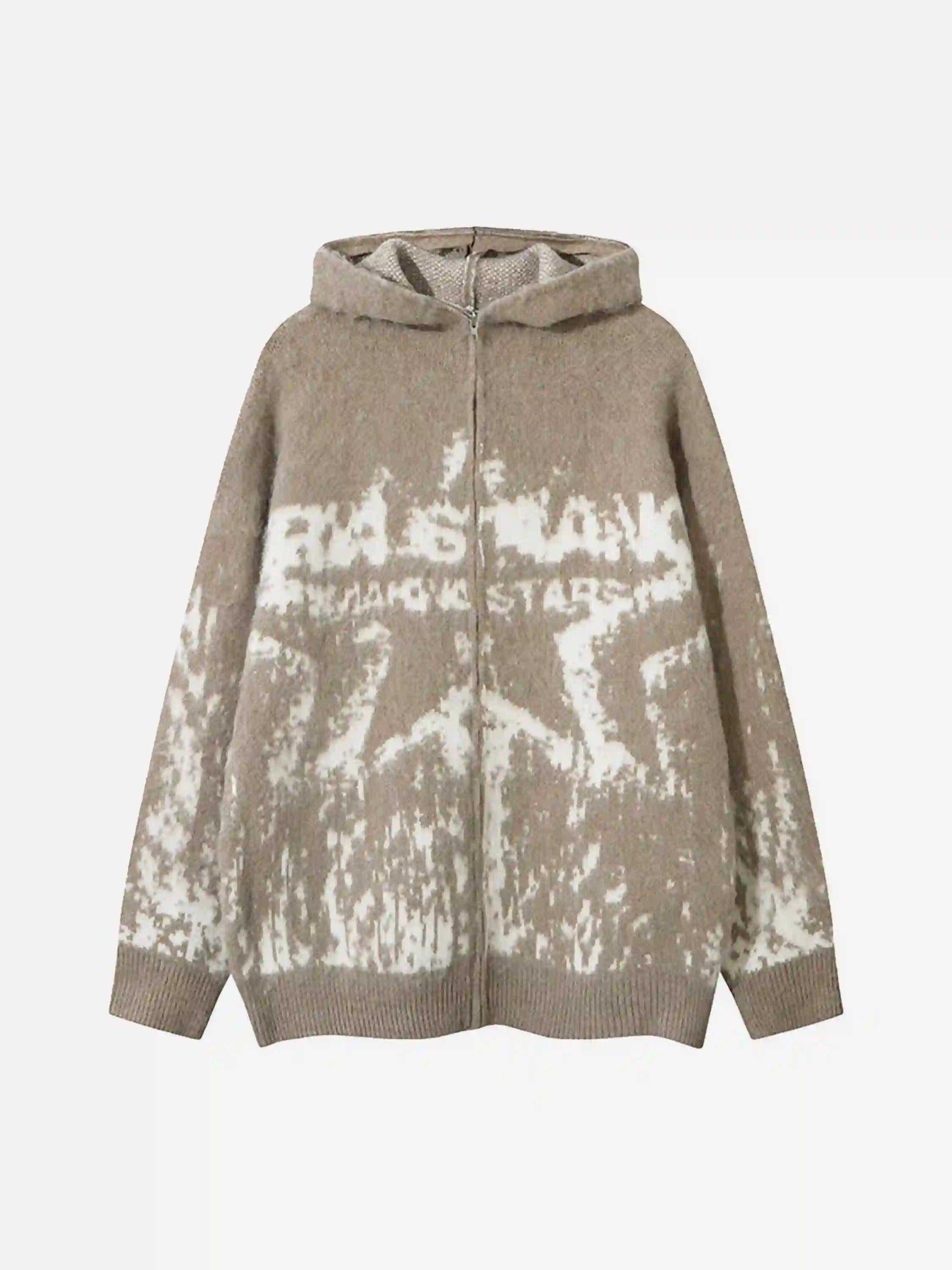Star Graffiti Knitted Zip-Up Hoodie
