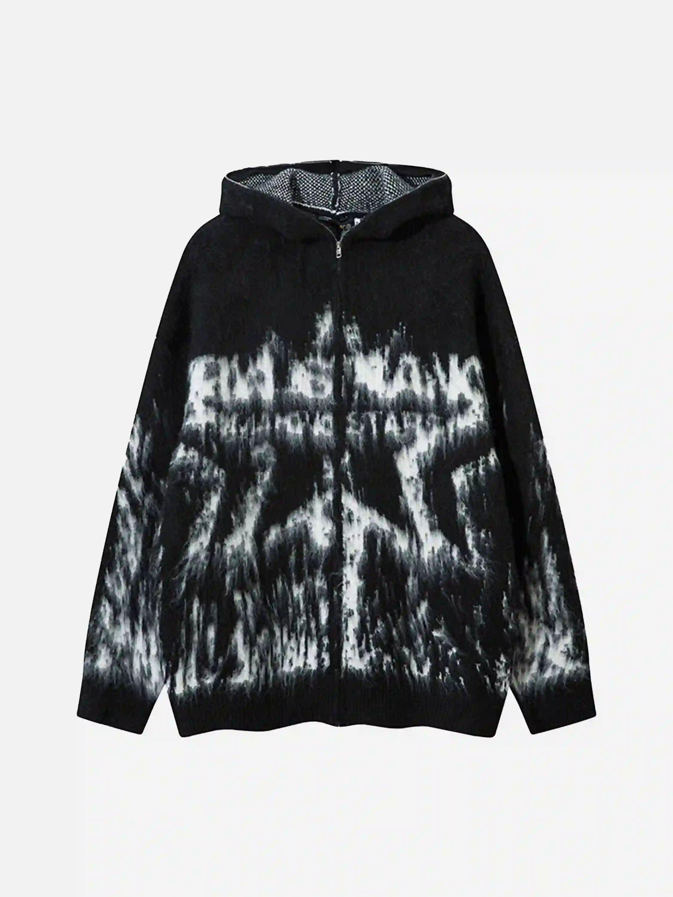 Star Graffiti Knitted Zip-Up Hoodie