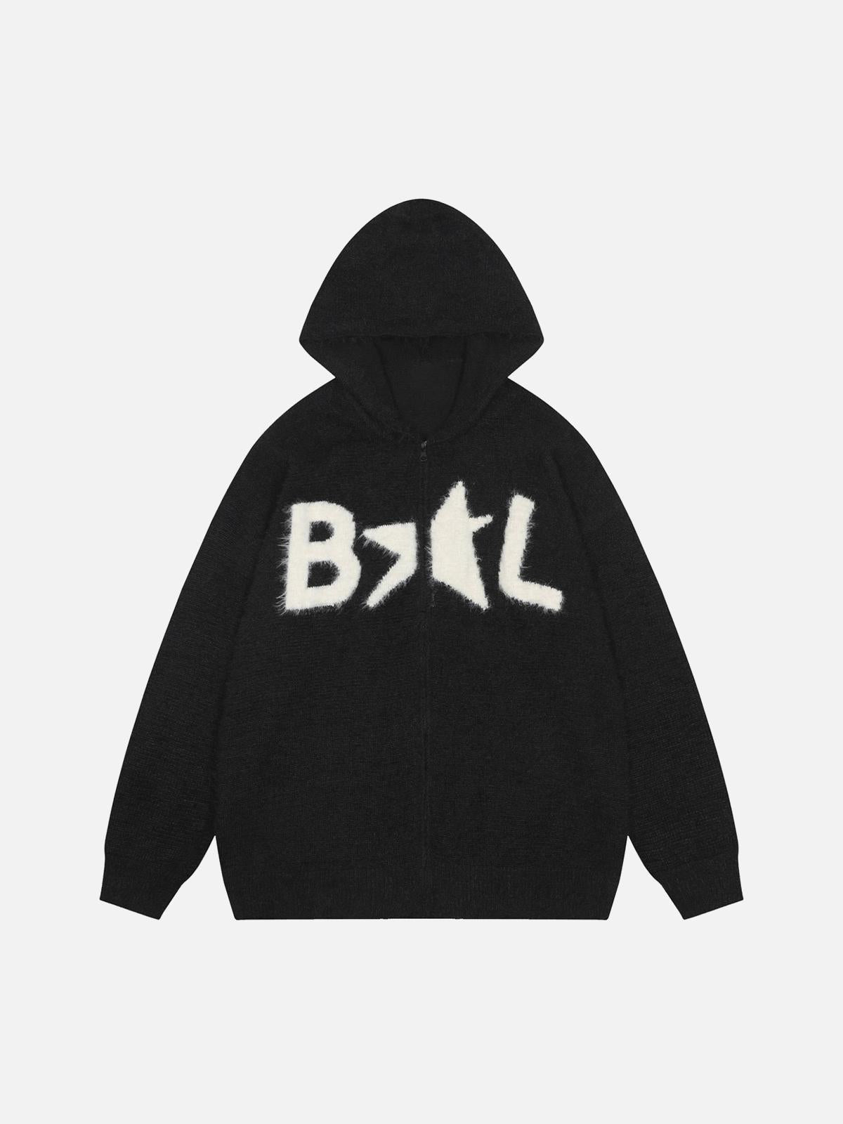 Star Knit Hooded Zip Up Cardigan Sweater