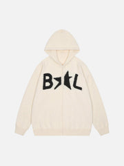 Star Knit Hooded Zip Up Cardigan Sweater