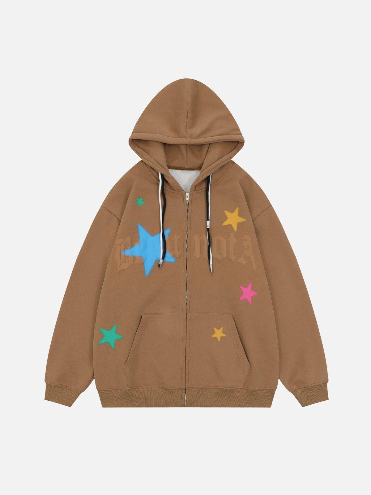 Star Print Fleece Zip Hoodie