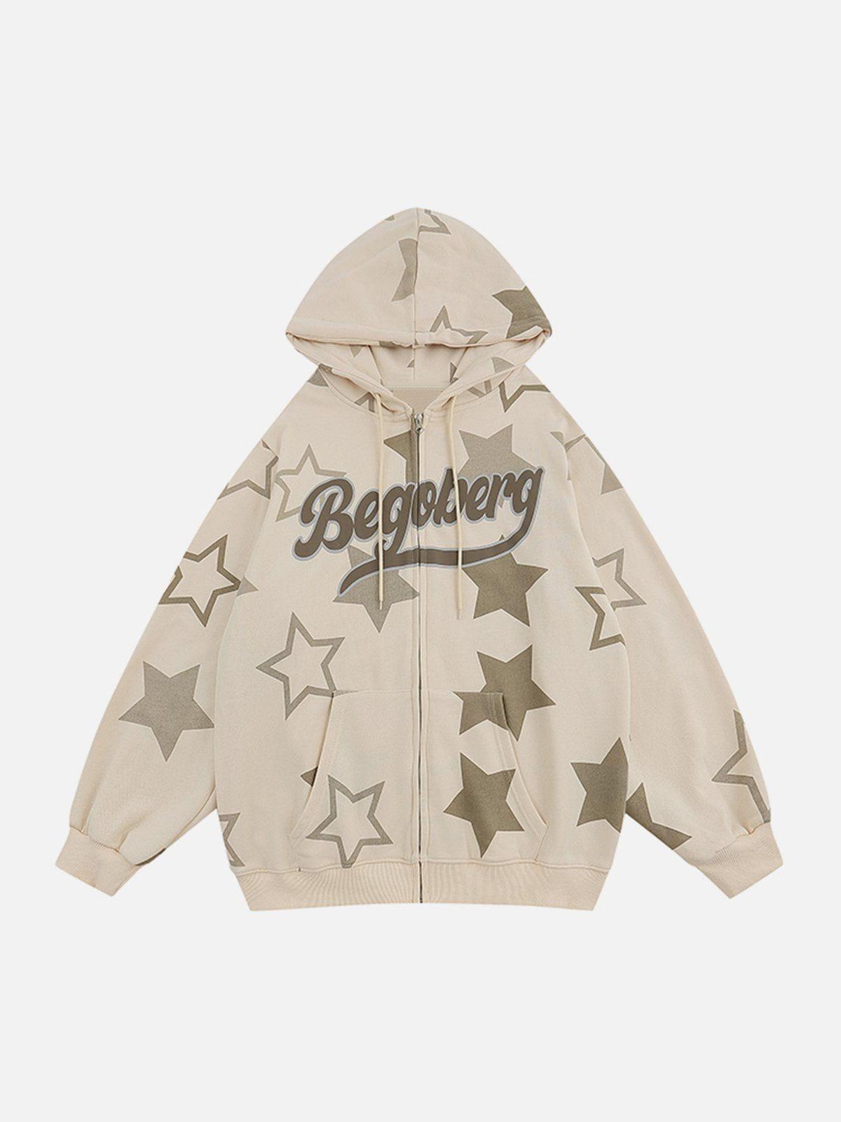 Star Print Zipper Hoodie