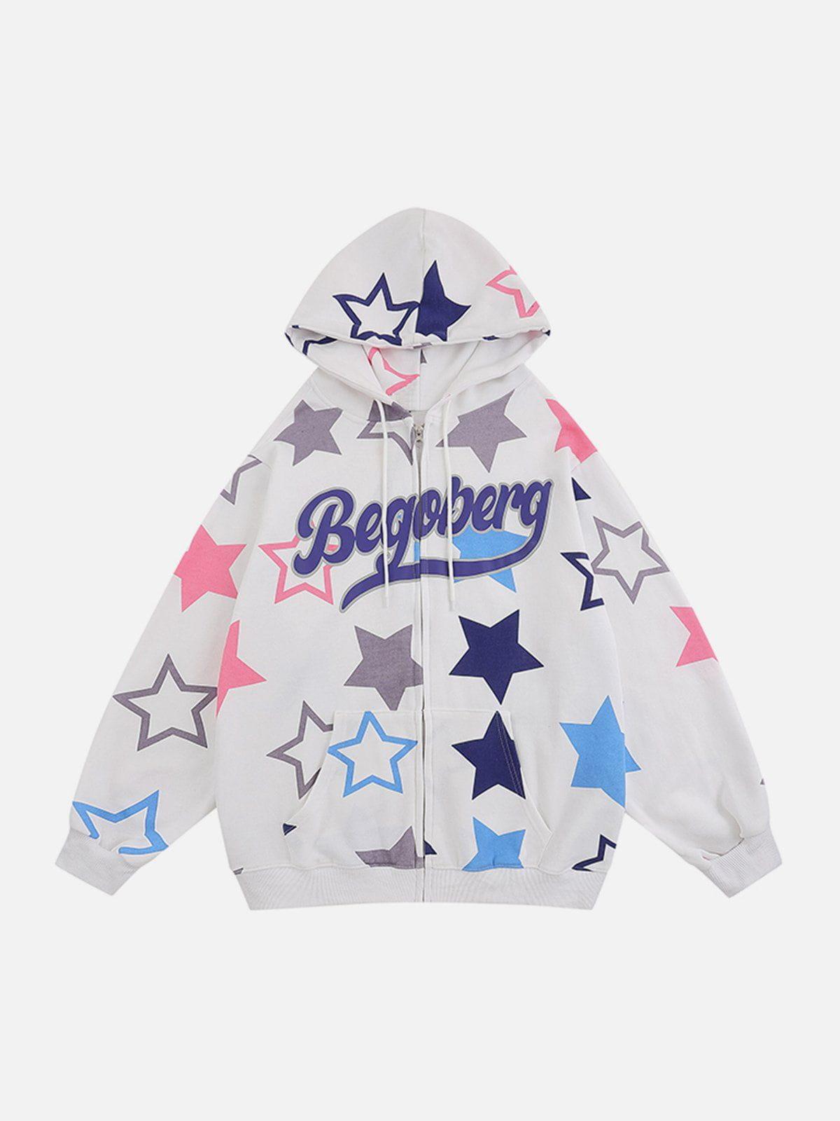 Star Print Zipper Hoodie