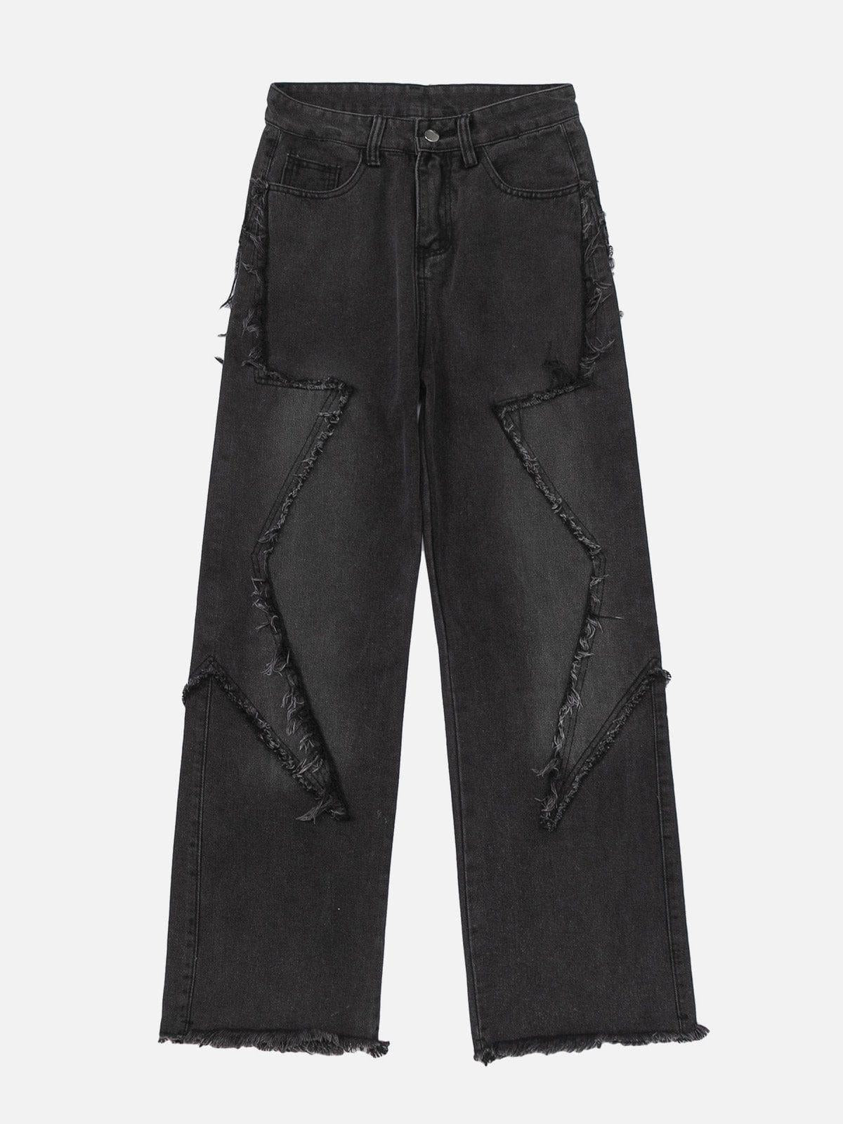Star Symmetrical Raw Edge Splicing Jeans