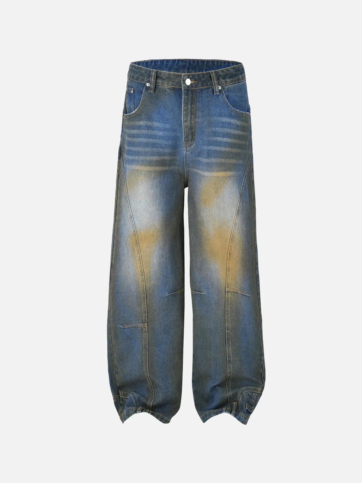 Straight-Leg Patchwork Mud-Dyed Jeans