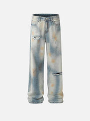 Street Distressed Industrial Style Straight Jeans