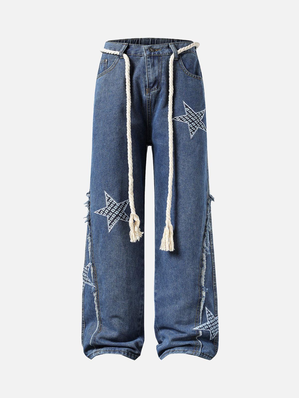 Street Drawstring Star Applique Jeans