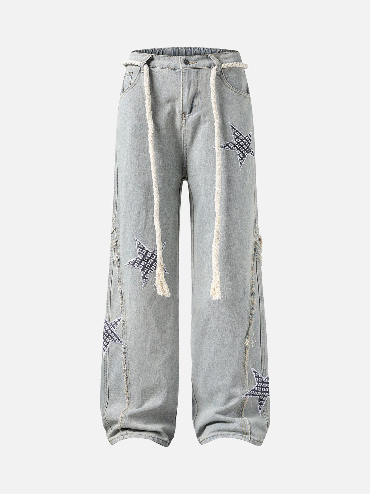 Street Drawstring Star Applique Jeans