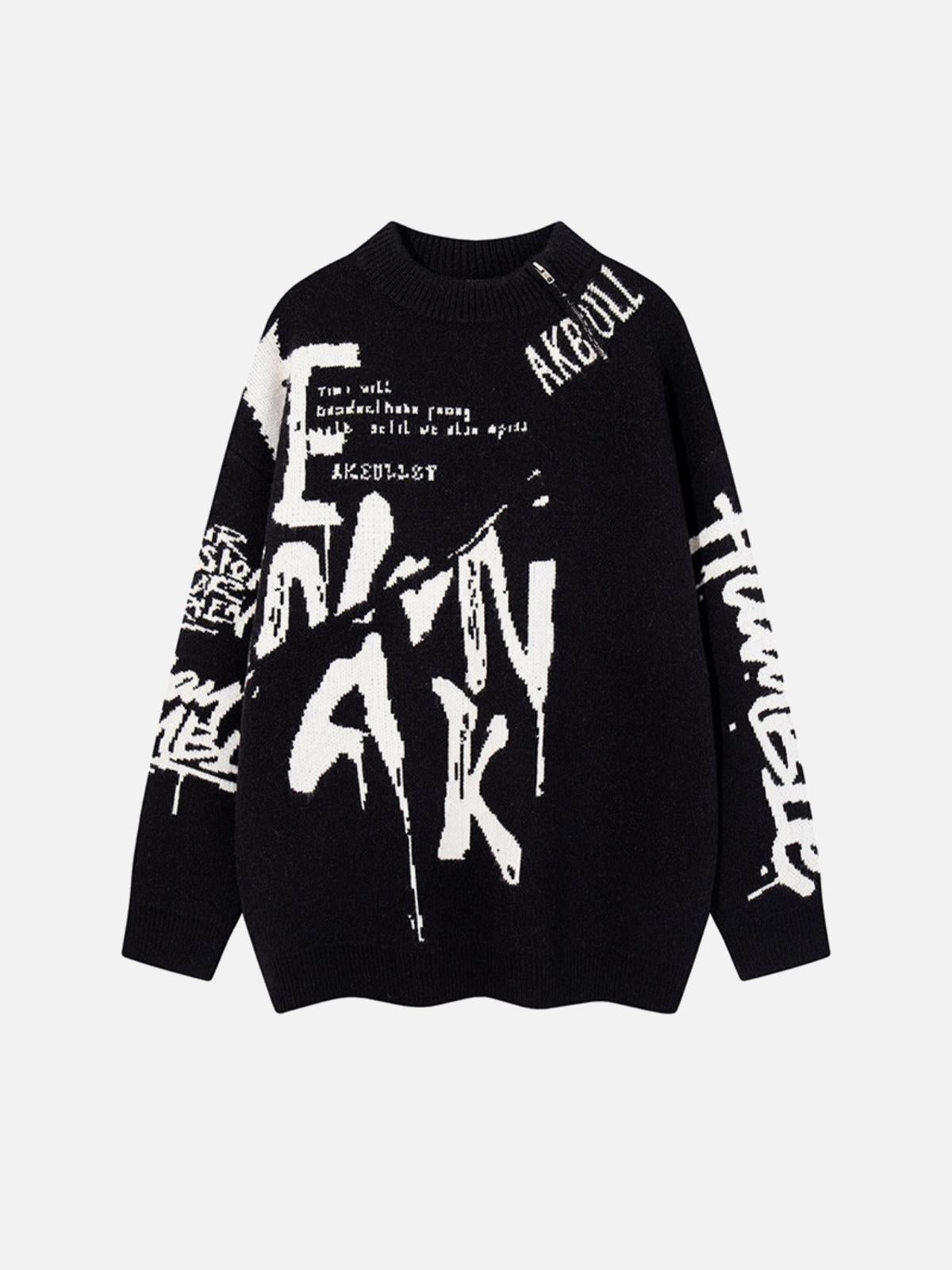Street Letter Graffiti Jacquard Sweater