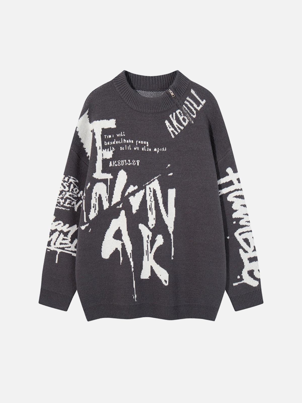 Street Letter Graffiti Jacquard Sweater