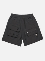 Street Patchwork Personalized Multi-Pocket Shorts