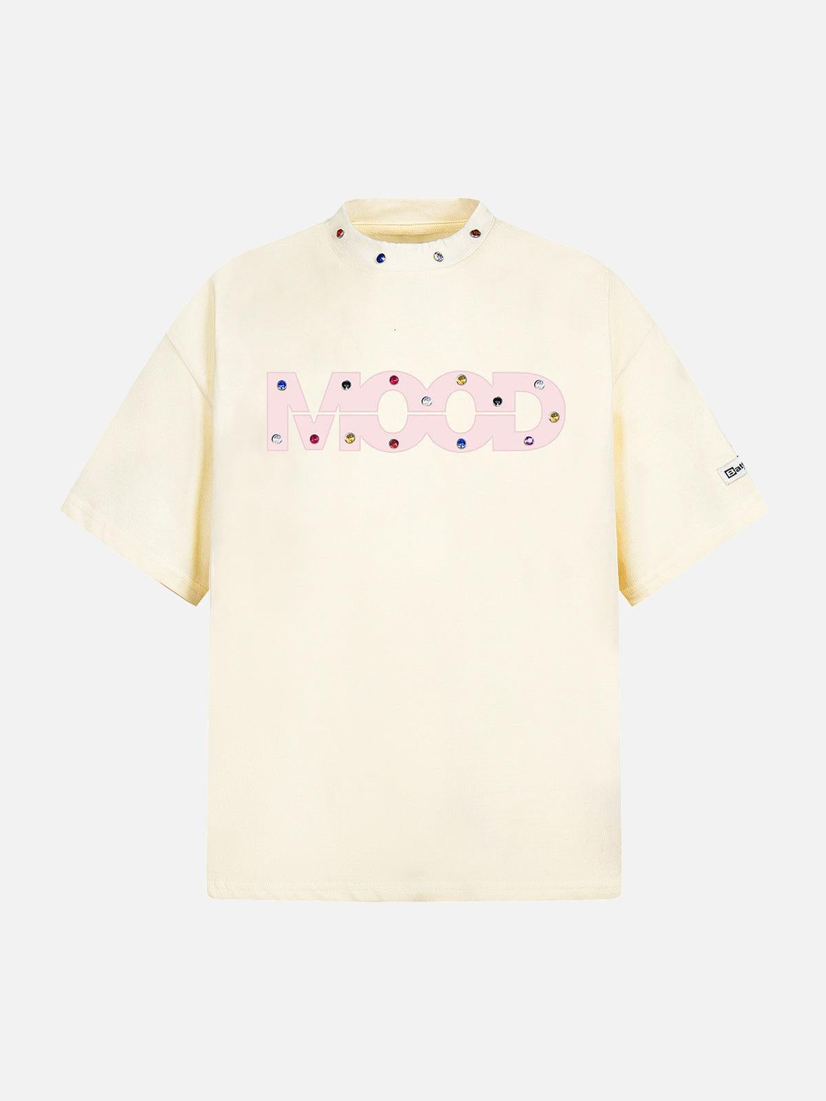 Street Retro MOOD Patch Embroidered Rivet T-Shirt