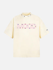 Street Retro MOOD Patch Embroidered Rivet T-Shirt
