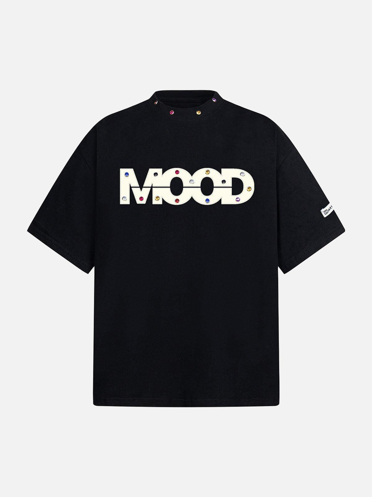 Street Retro MOOD Patch Embroidered Rivet T-Shirt