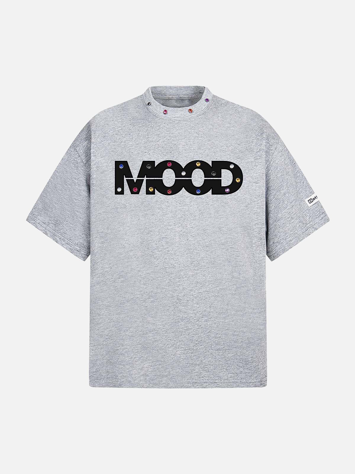 Street Retro MOOD Patch Embroidered Rivet T-Shirt