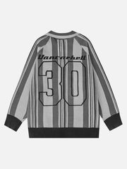 Striped Embroidered Knit Polo Sweater