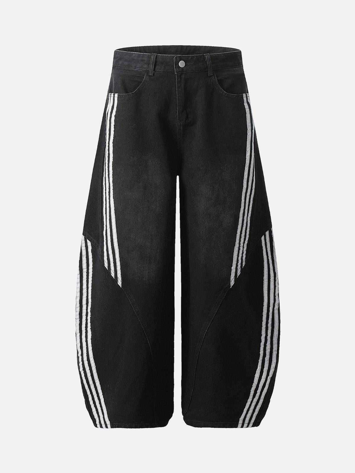 Striped Stitching Barrel Jeans