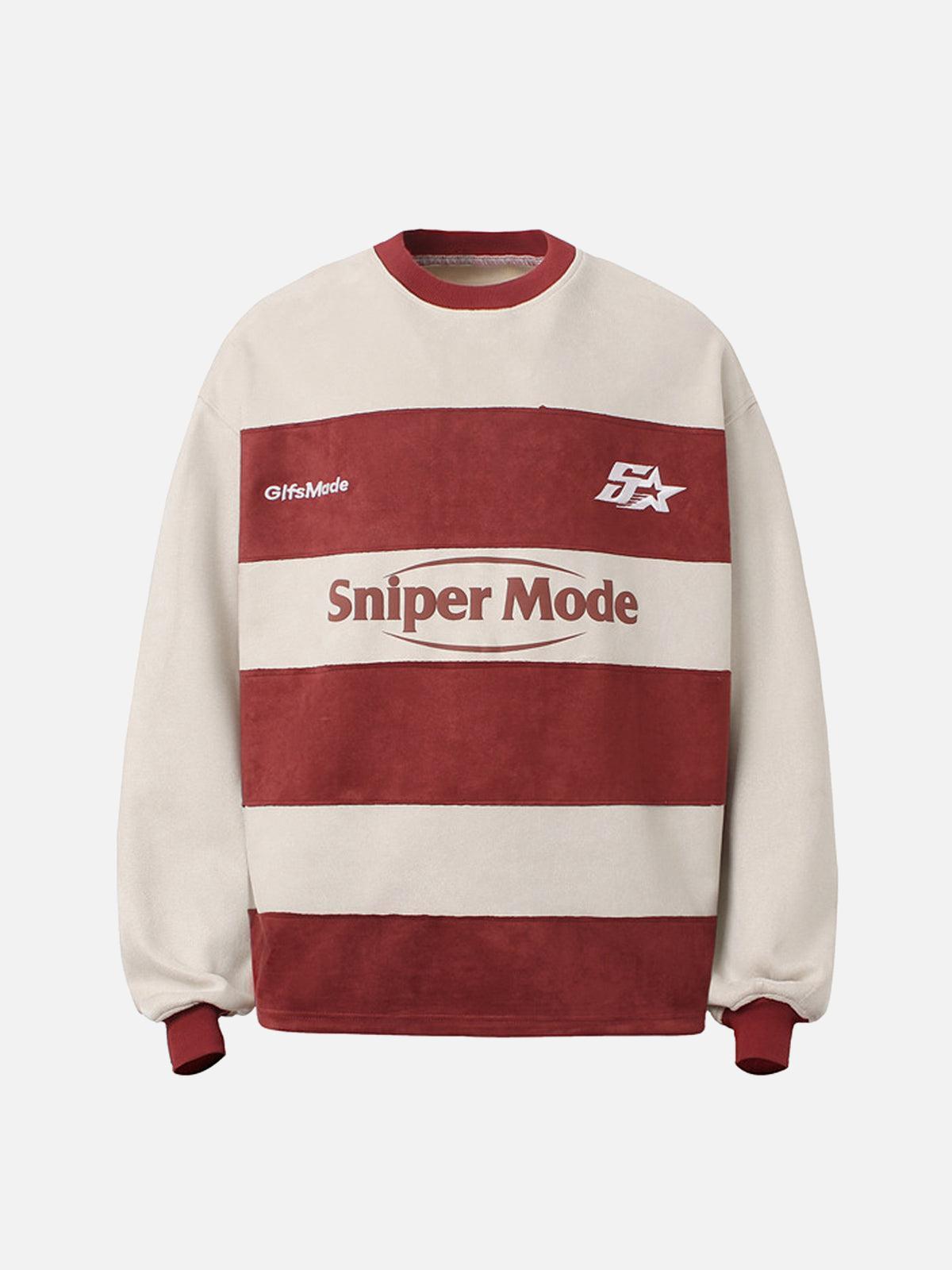 Suede Contrast Stripe Embroidered Long SleeveT-Shirt