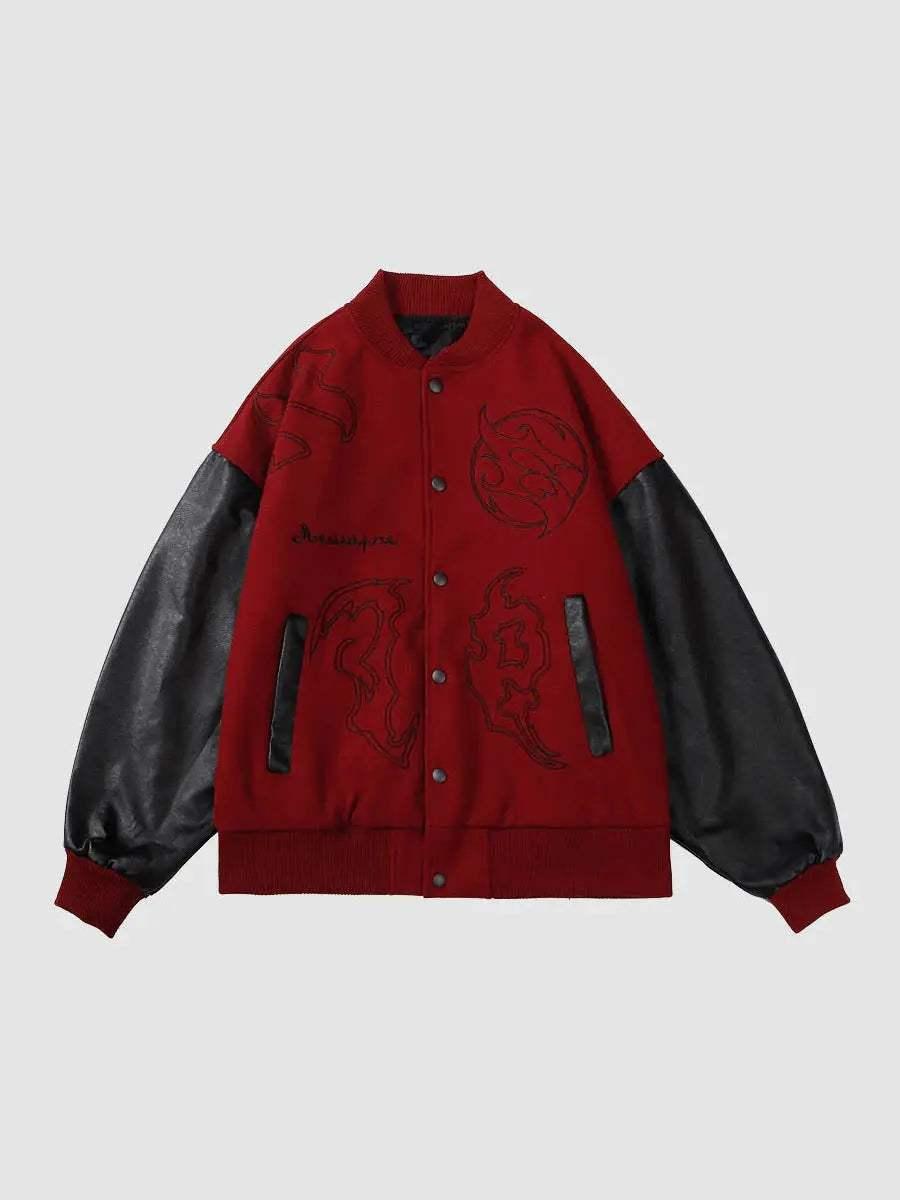 Symbol Embroidery PU Leather Racing Jacket