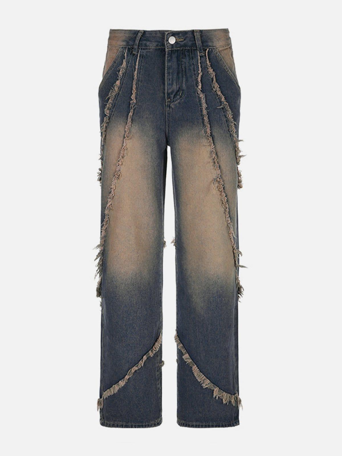 Symmetrical Raw Edge Straight-Leg Jeans