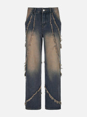 Symmetrical Raw Edge Straight-Leg Jeans