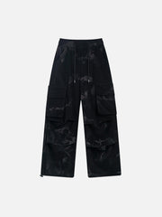 Tie-Dye Pleated Corduroy Multi-Pocket Pants