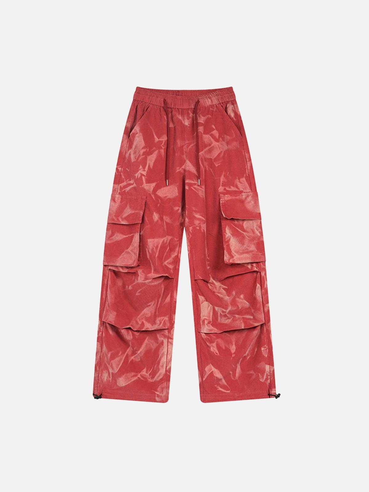 Tie-Dye Pleated Corduroy Multi-Pocket Pants