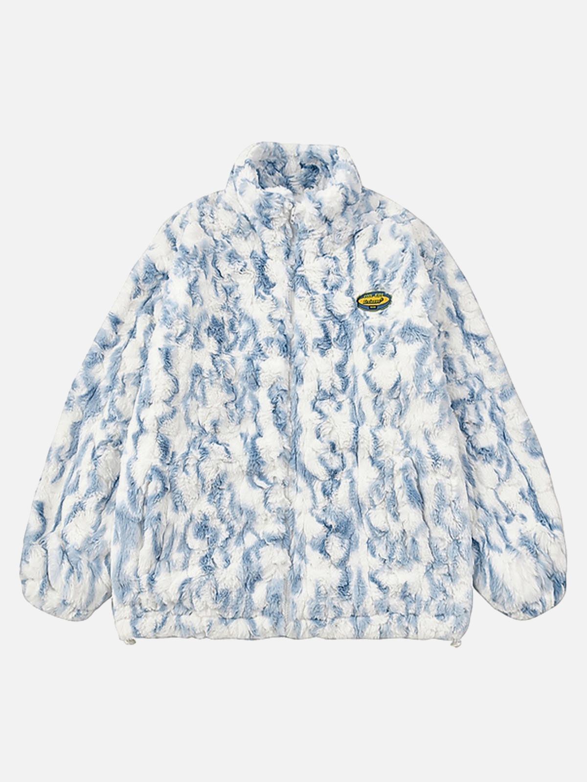Tie-Dye Stand Collar Sherpa Jacket