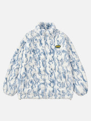 Tie-Dye Stand Collar Sherpa Jacket