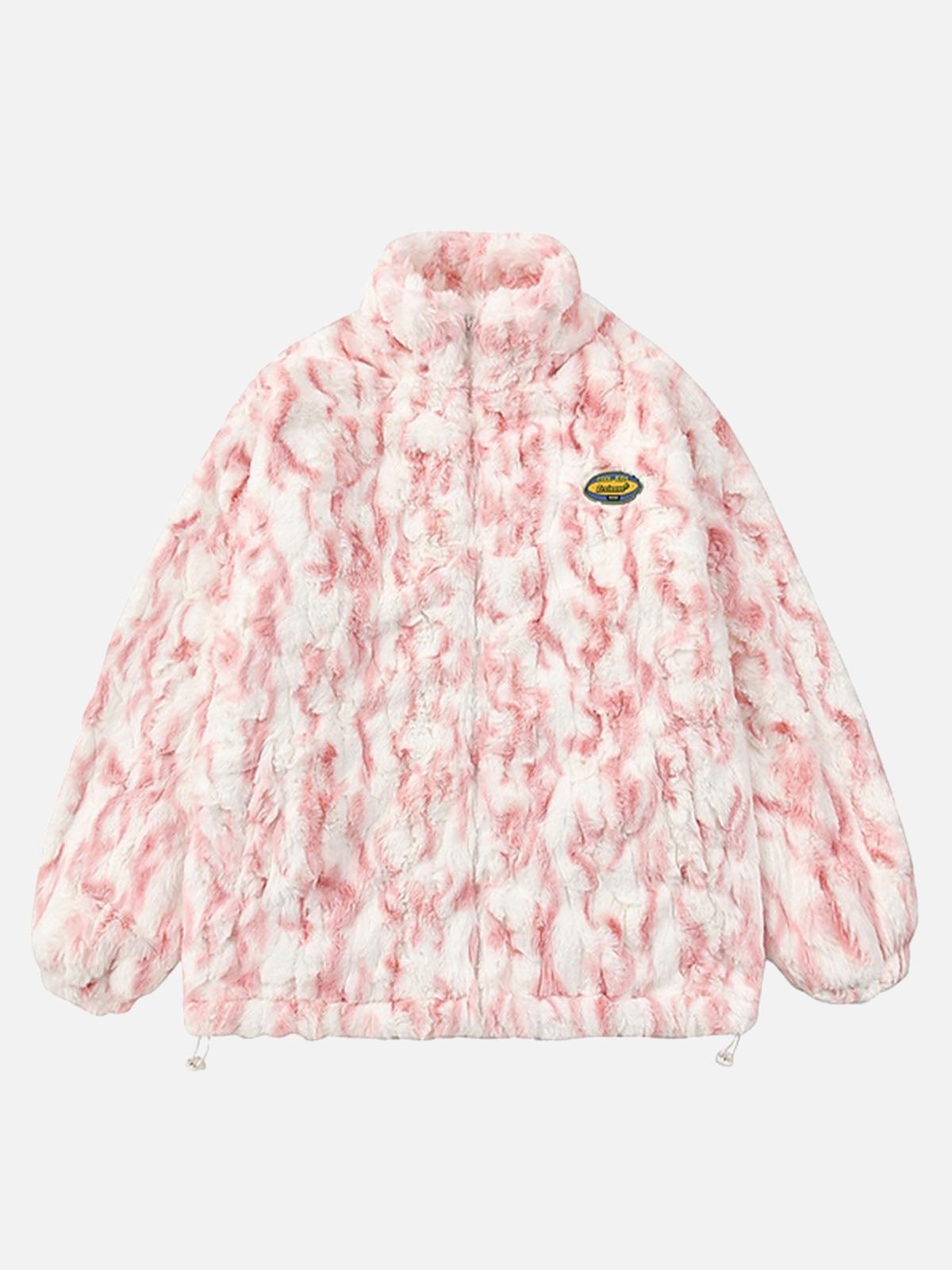 Tie-Dye Stand Collar Sherpa Jacket