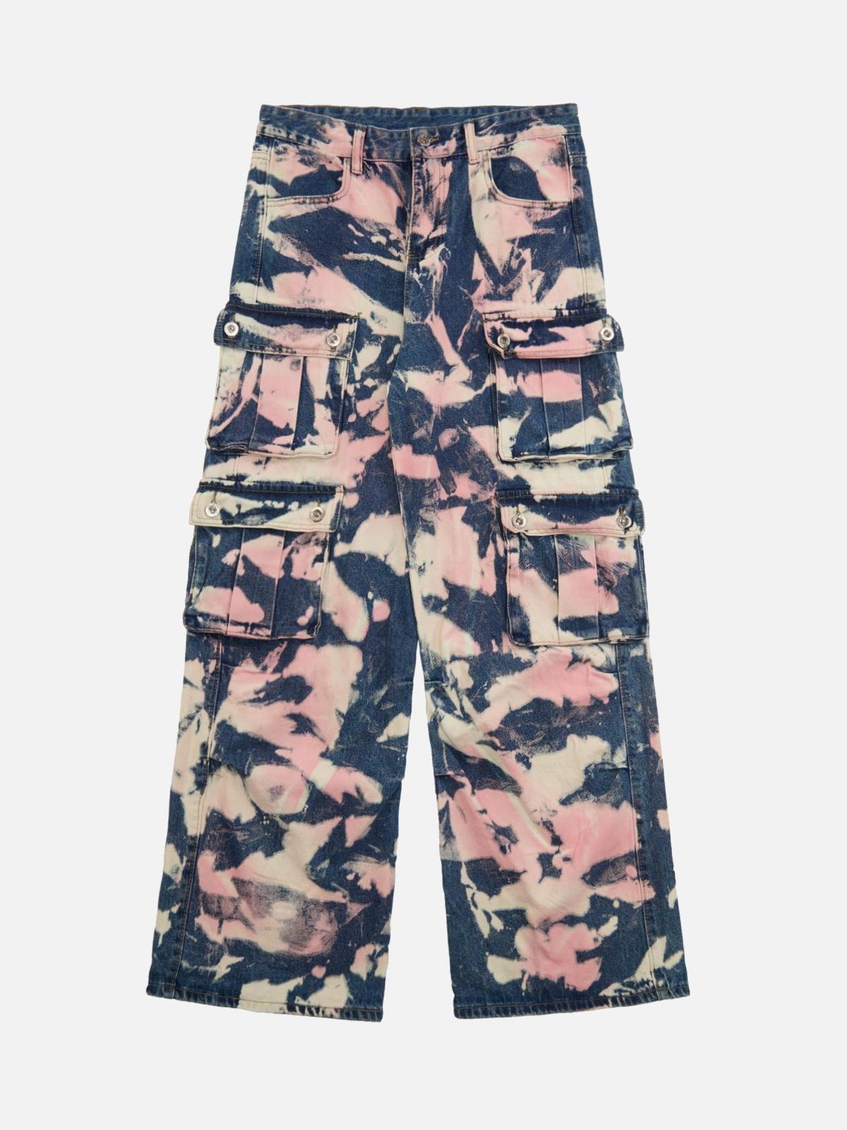 Tie-Dye Waste Style Camouflage Cargo Jeans