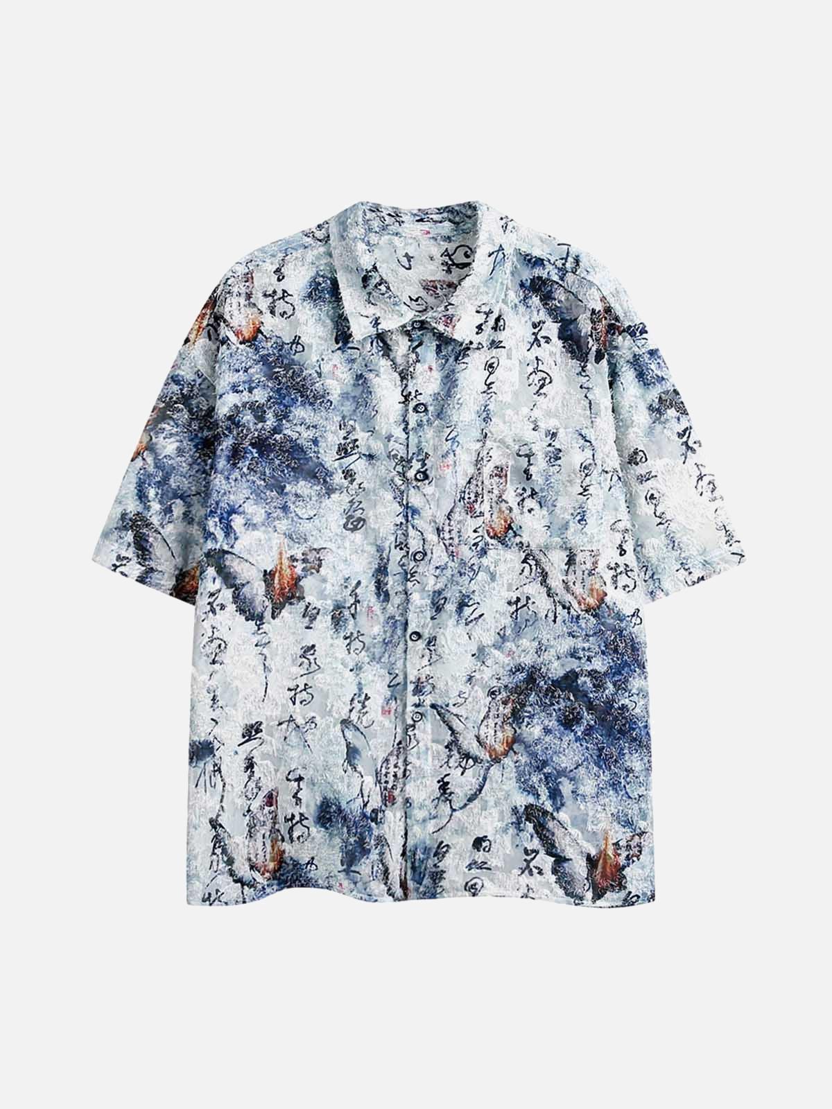 Traditional Calligraphy Print Short-Sleeve Shirt