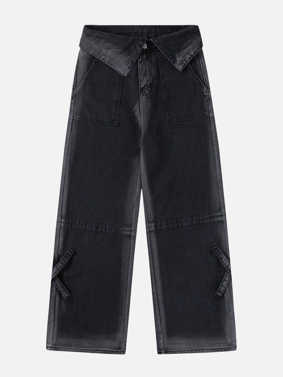 Turn-Over Waistband Wide-Leg Jeans