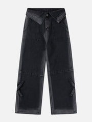Turn-Over Waistband Wide-Leg Jeans