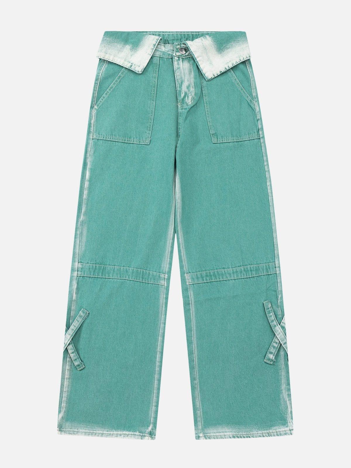 Turn-Over Waistband Wide-Leg Jeans