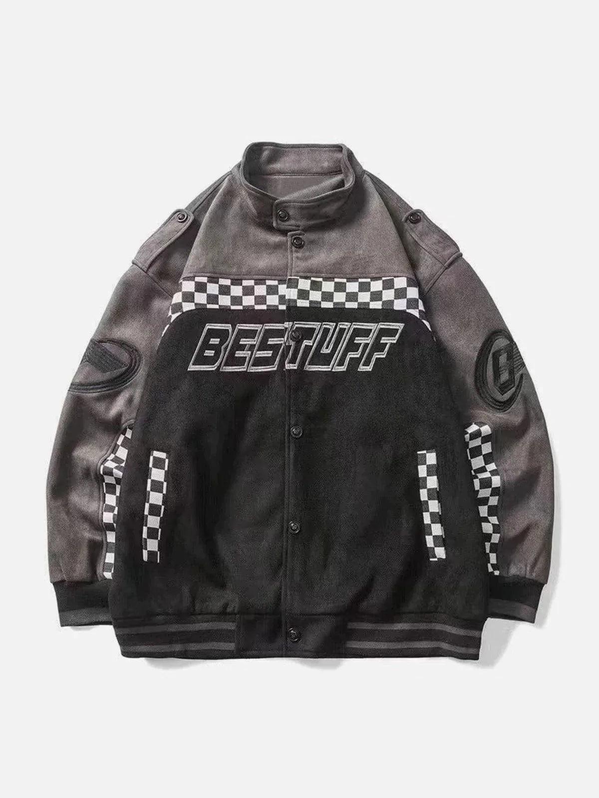 Velvet Checkerboard Patchwork Racing Jacket