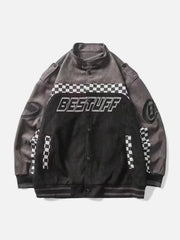 Velvet Checkerboard Patchwork Racing Jacket