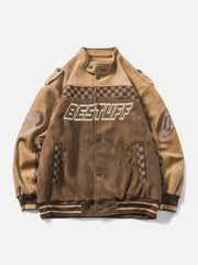 Velvet Checkerboard Patchwork Racing Jacket