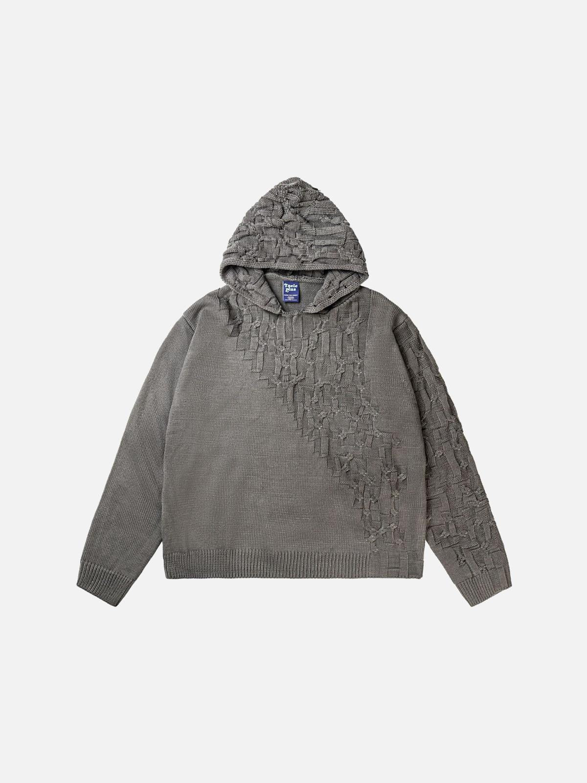Vintage Asymmetric Woven Knit Hoodie