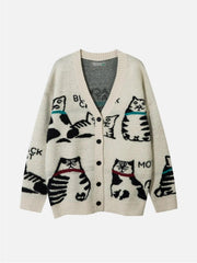 Vintage Cat Jacquard Knit Cardigan