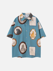Vintage Cat Print Short Sleeve Shirt