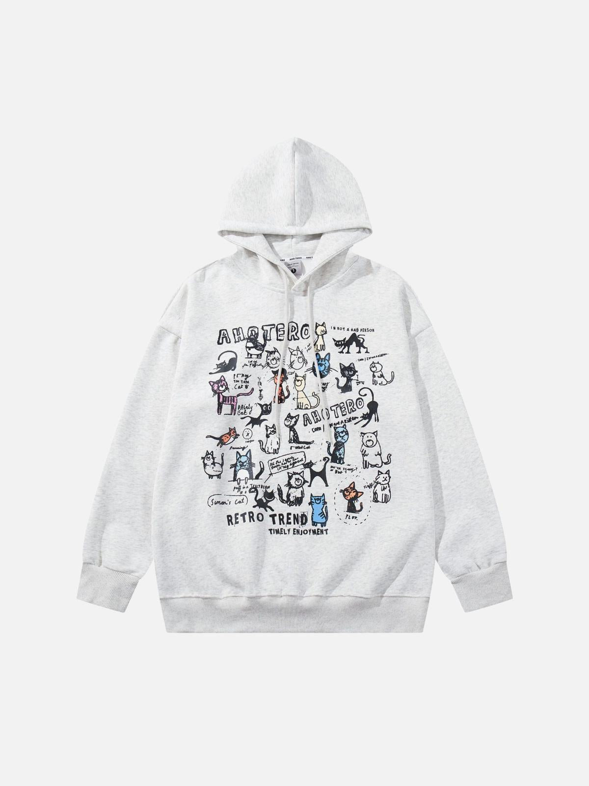 Vintage Cat Print Hoodie