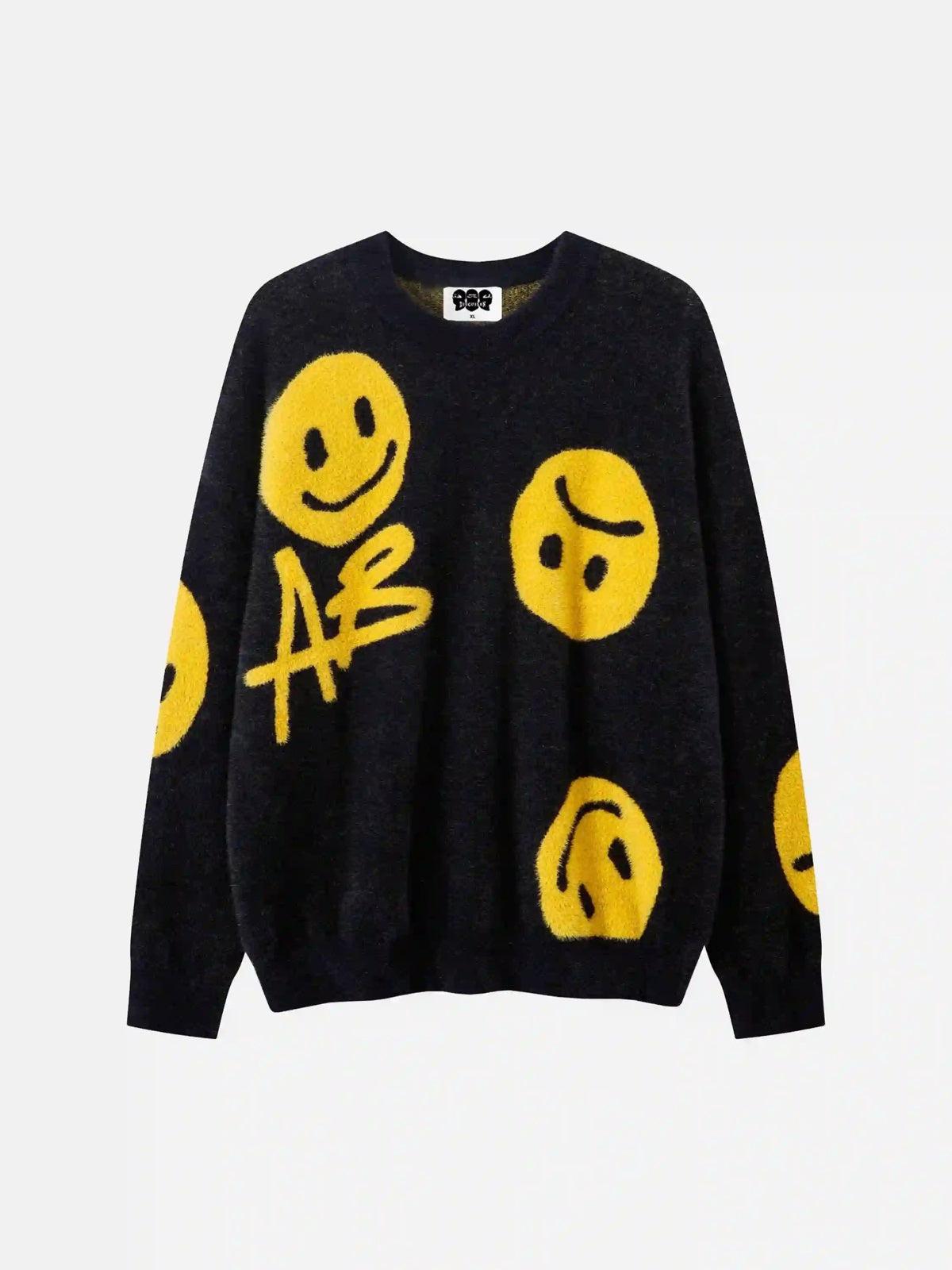 Vintage Contrasting Smiley Face Sweater