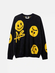 Vintage Contrasting Smiley Face Sweater