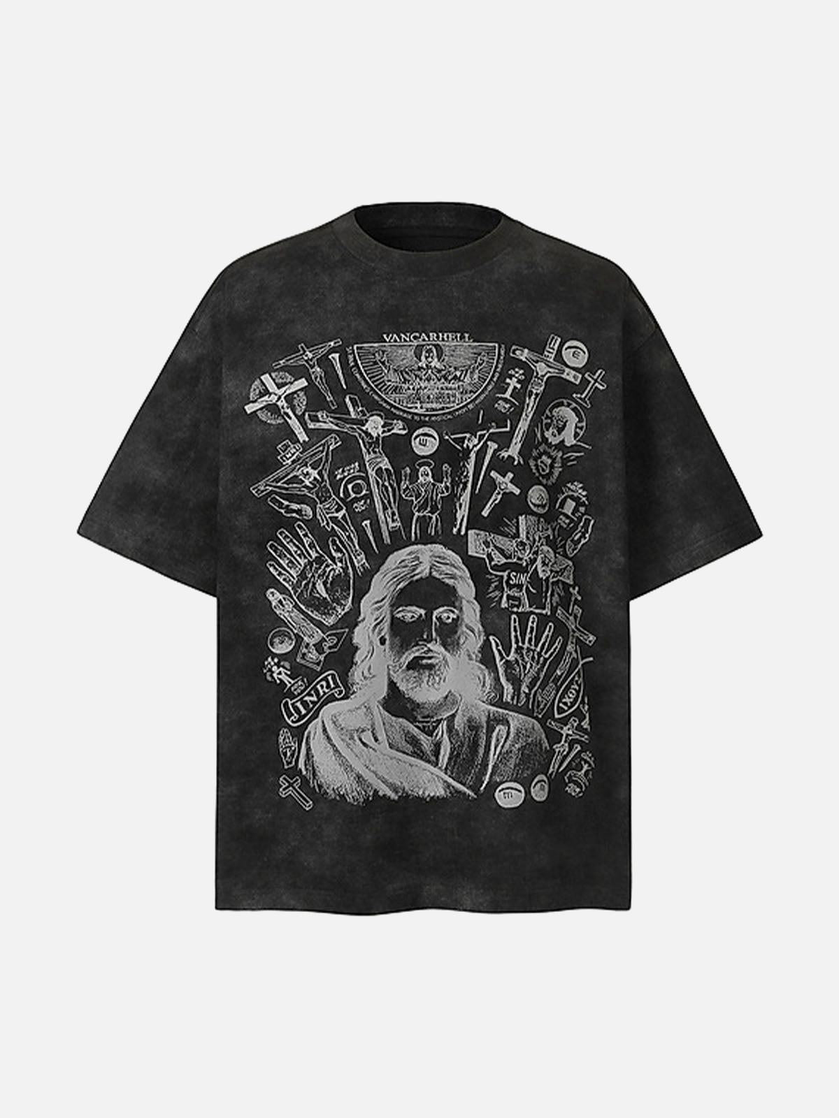 Vintage Cross Figure Print T-Shirt